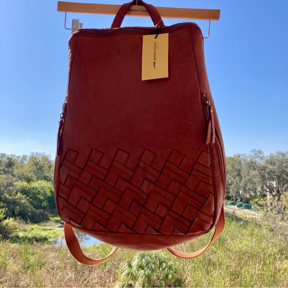 NWT Brown Leather Backpack Marta Ponti Portugal